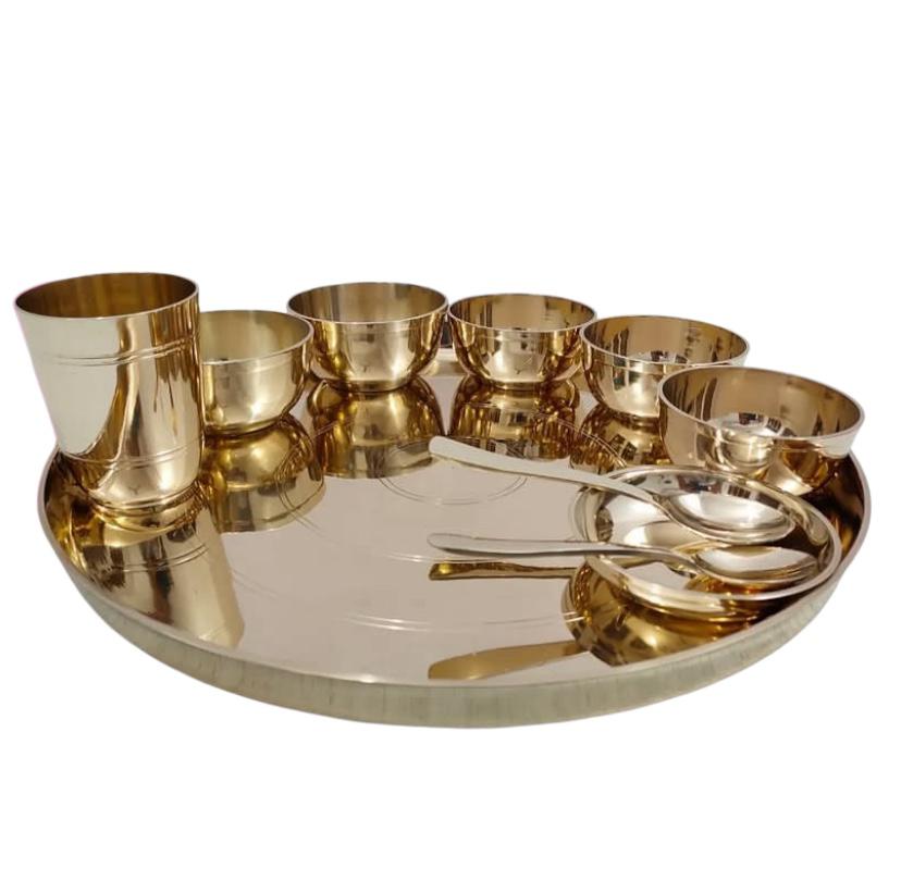 Luxurious POFFY MI 100% Pure Bronze Kansa Dinner Thali Set of 10 & 15 Inch