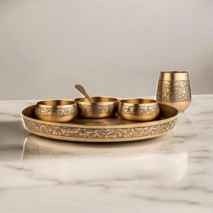 Luxurious SHIKORA MI Bronze Kansa Dinner Thali Set of 6