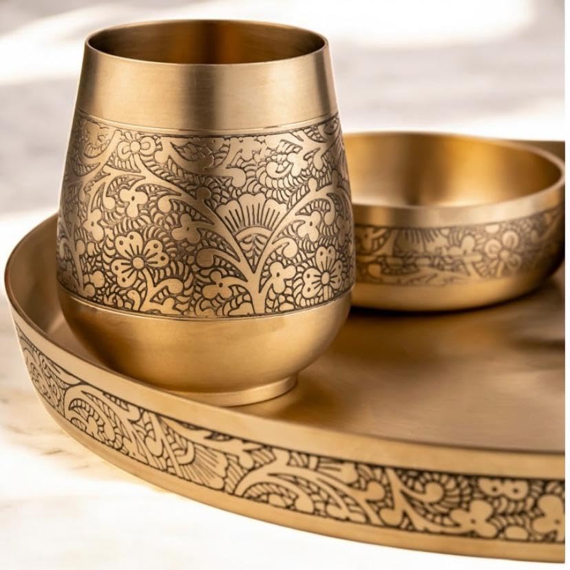Luxurious SHIKORA-KANSA MI 100% Pure Bronze Kansa Dinner Thali Set of 6