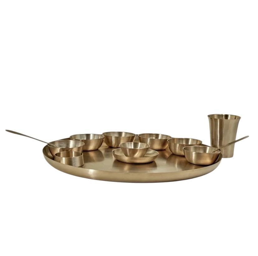 Luxurious King MI 100% Pure Bronze Kansa thali Dinner Set 13PCS | Maharaja Thali |