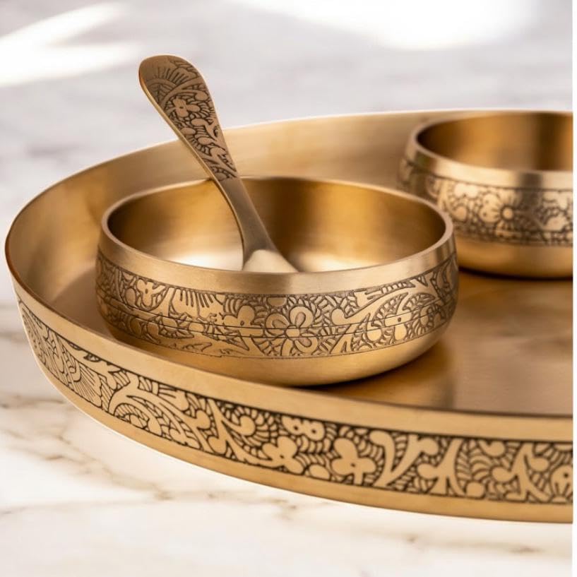 Luxurious SHIKORA MI Bronze Kansa Dinner Thali Set of 6