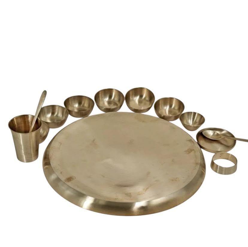 Luxurious King MI 100% Pure Bronze Kansa thali Dinner Set 13PCS | Maharaja Thali |