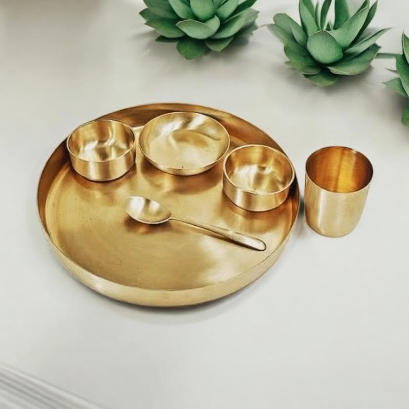 TAINY MI100% Pure Bronze Kansa Dinner Thali Set of 6
