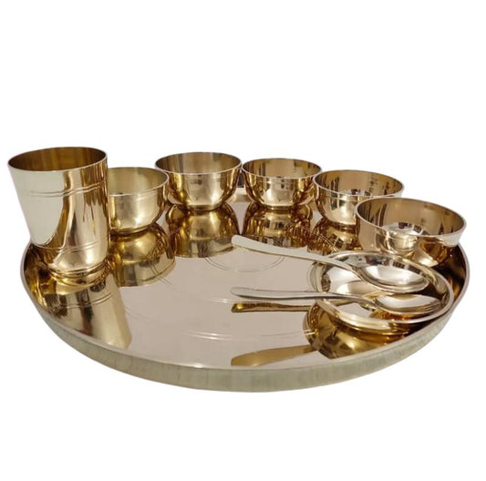 Luxurious POFFY MI Popular Bronze Kansa Dinner Thali Set of 10 & 15 Inch