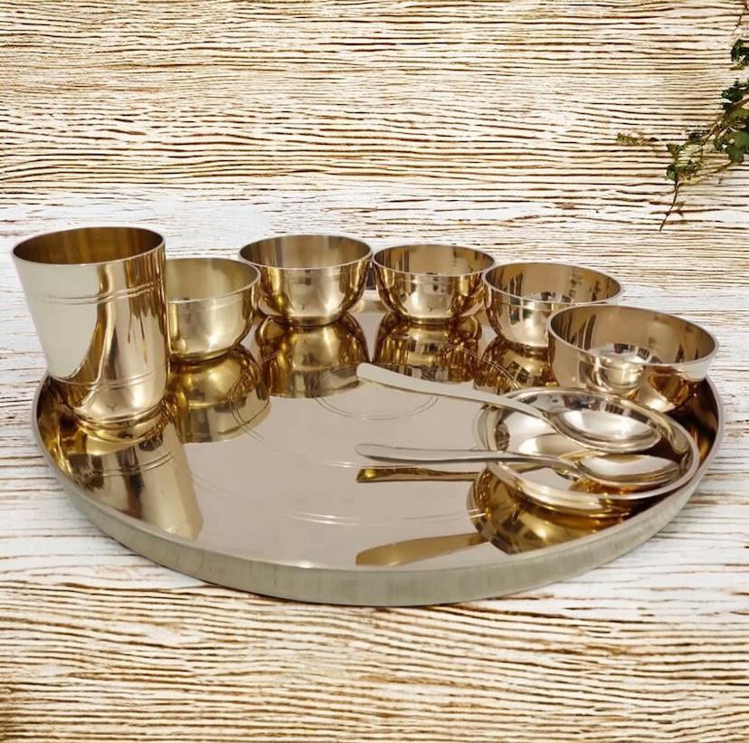 Luxurious POFFY MI Popular Bronze Kansa Dinner Thali Set of 10 & 15 Inch
