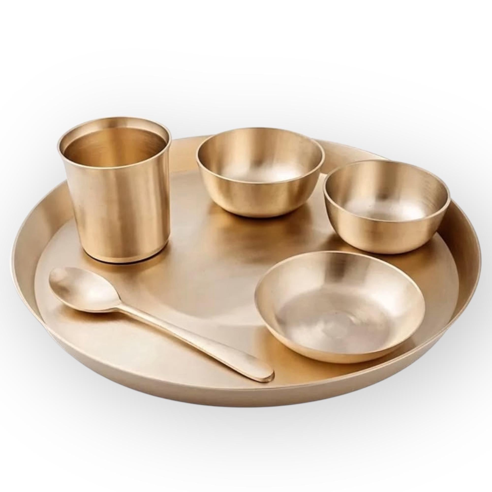NAAZ MI 100% Pure Bronze Kansa Dinner Thali Set of 6