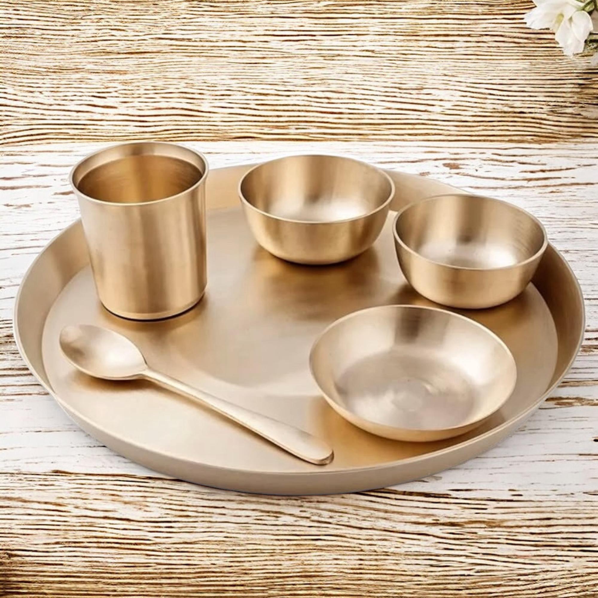 NAAZ MI Popular Bronze Kansa Dinner Thali Set of 6