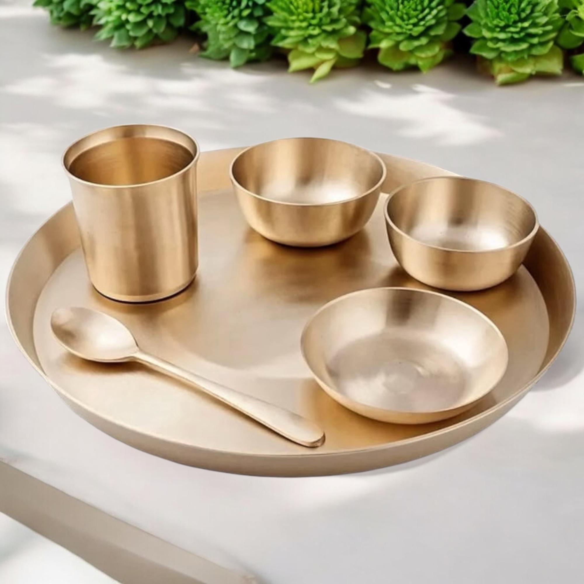 NAAZ MI Popular Bronze Kansa Dinner Thali Set of 6