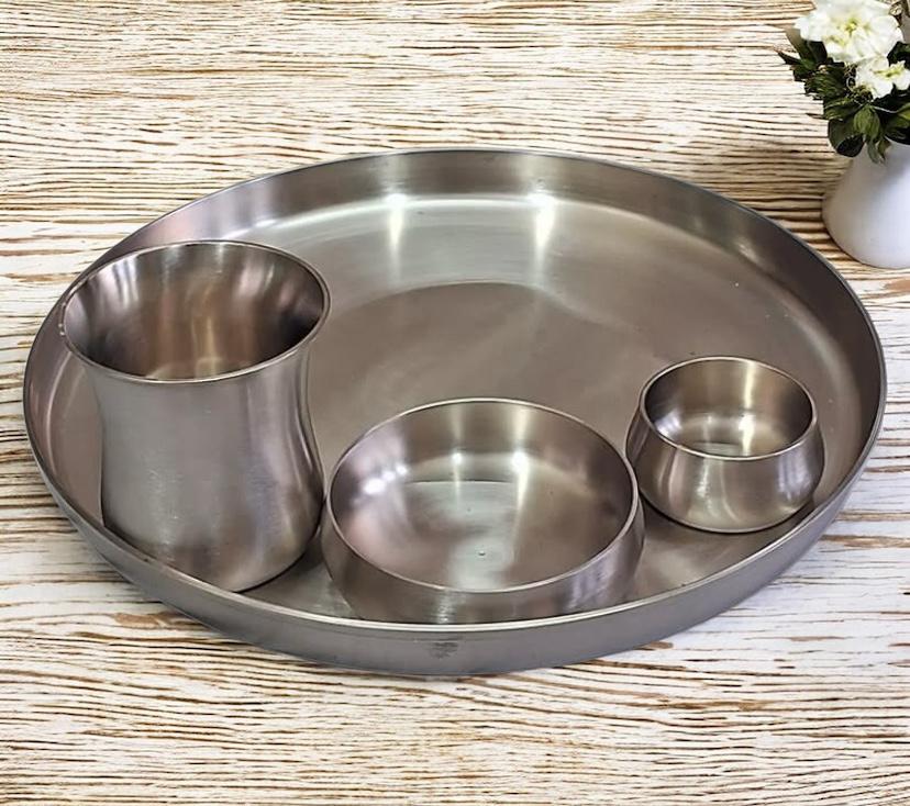 DODAM MI 100% Pure Bronze Kansa Dinner Thali Set of 4 Matte