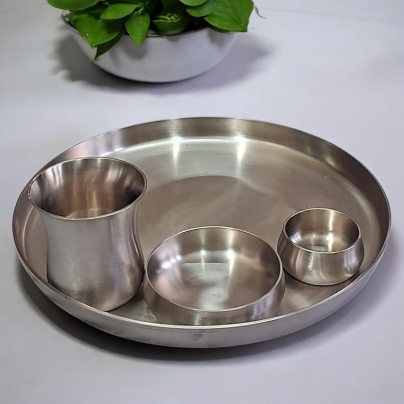 Luxurious DODAM MI 100% Pure Bronze Kansa Dinner Thali Set of 4 Matte