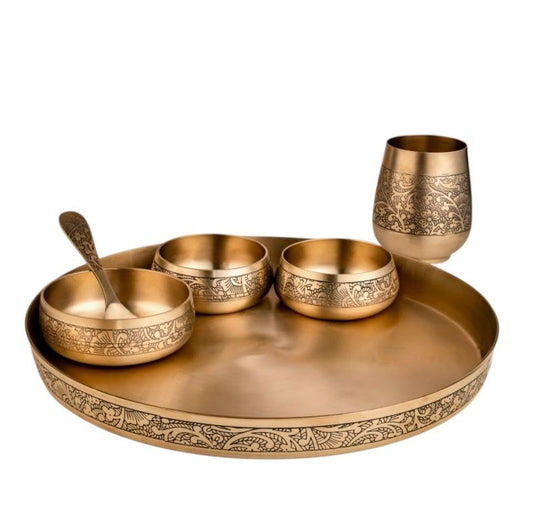 Luxurious SHIKORA-KANSA MI 100% Pure Bronze Kansa Dinner Thali Set of 6