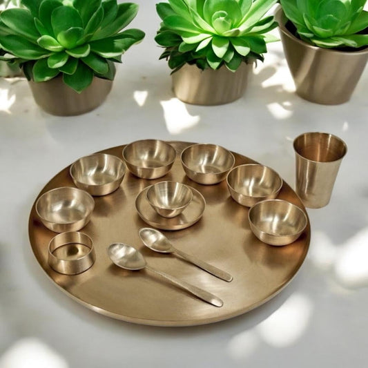 Luxurious King MI 100% Pure Bronze Kansa thali Dinner Set 13PCS | Maharaja Thali |