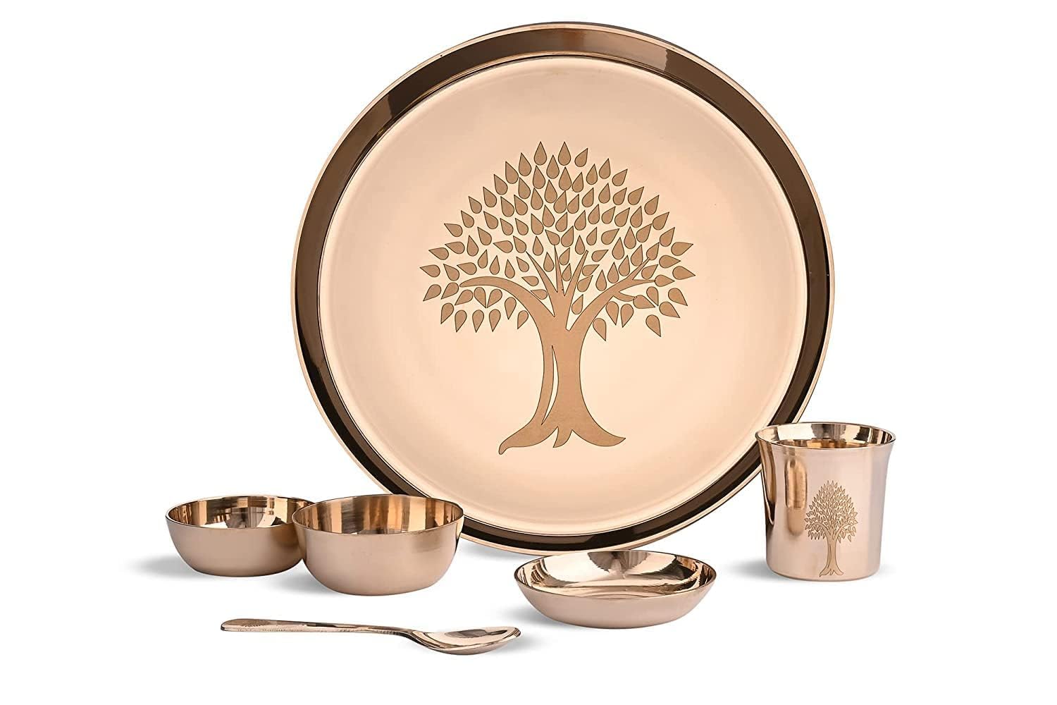 SHAJARA MI100% Pure Bronze Kansa Dinner Thali Set of 6
