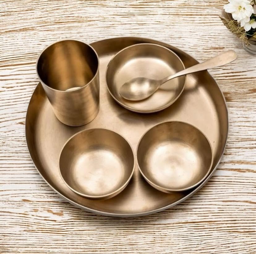 Luxurious METTA MI 100% Pure Bronze Kansa Dinner Thali Set of 6