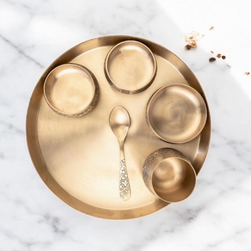 SHIKORA-KANSA MI 100% Pure Bronze Kansa Dinner Thali Set of 6