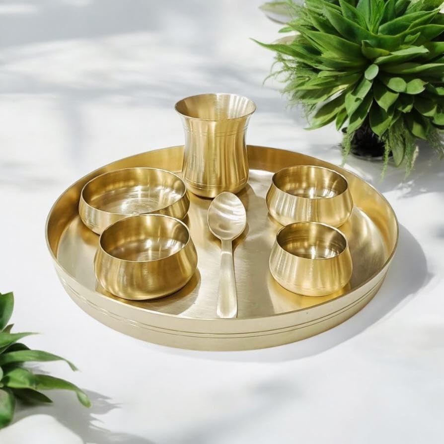 Luxurious DODA MI Popular Bronze Kansa Dinner Thali Set of 7