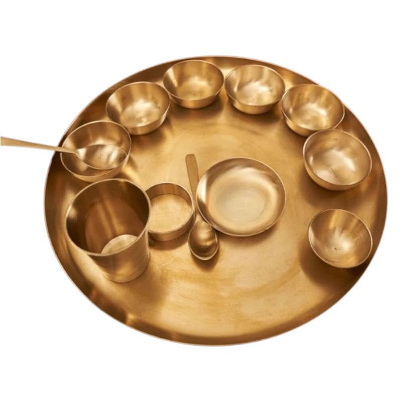 King MI 100% Pure Bronze Kansa thali Dinner Set 13PCS | Maharaja Thali |
