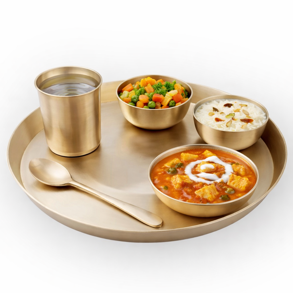 NAAZ MI 100% Pure Bronze Kansa Dinner Thali Set of 6
