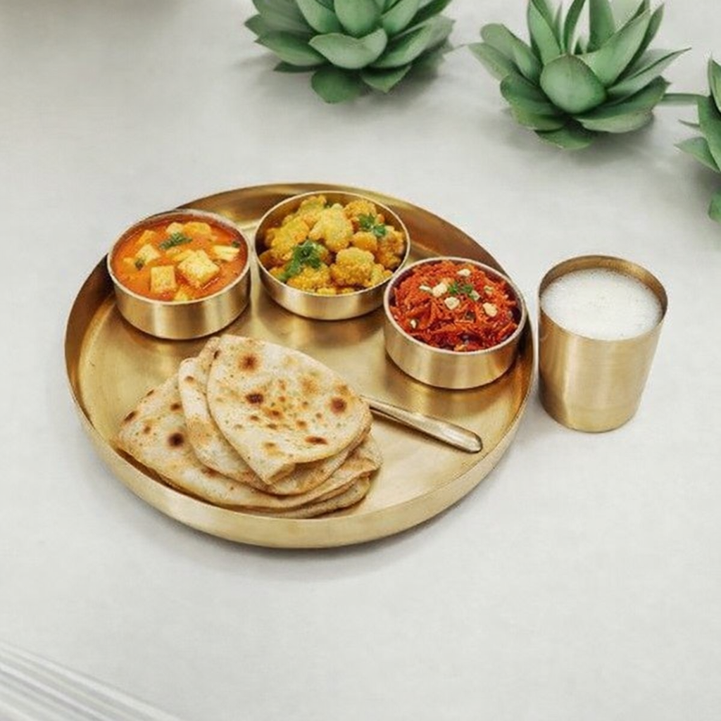 TAINY MI100% Pure Bronze Kansa Dinner Thali Set of 6