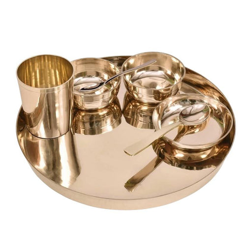 KANSYAM MI 100% Pure Bronze Kansa Dinner Thali Set of 7