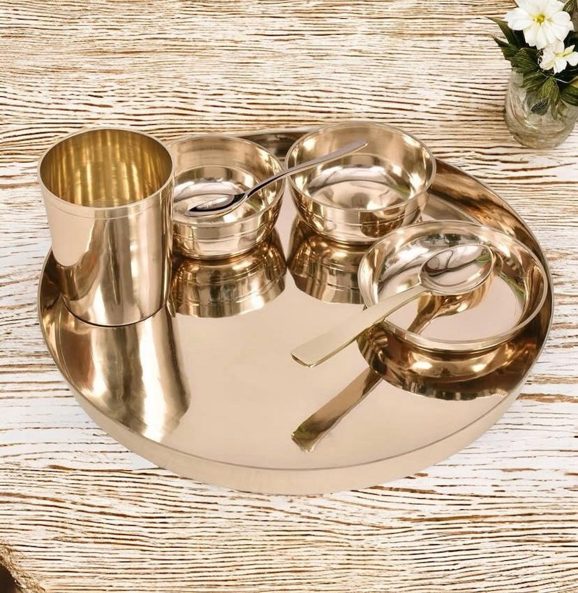KANSYAM MI Popular Bronze Kansa Dinner Thali Set of 7