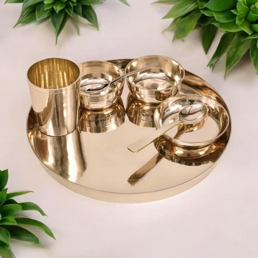 KANSYAM MI 100% Pure Bronze Kansa Dinner Thali Set of 7