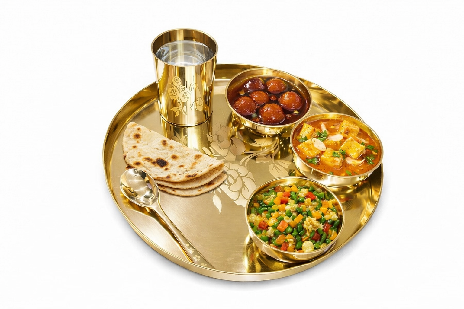 Rhodon MI Bronze Kansa Dinner Thali Set of 6 in Rose Laser Etching Design