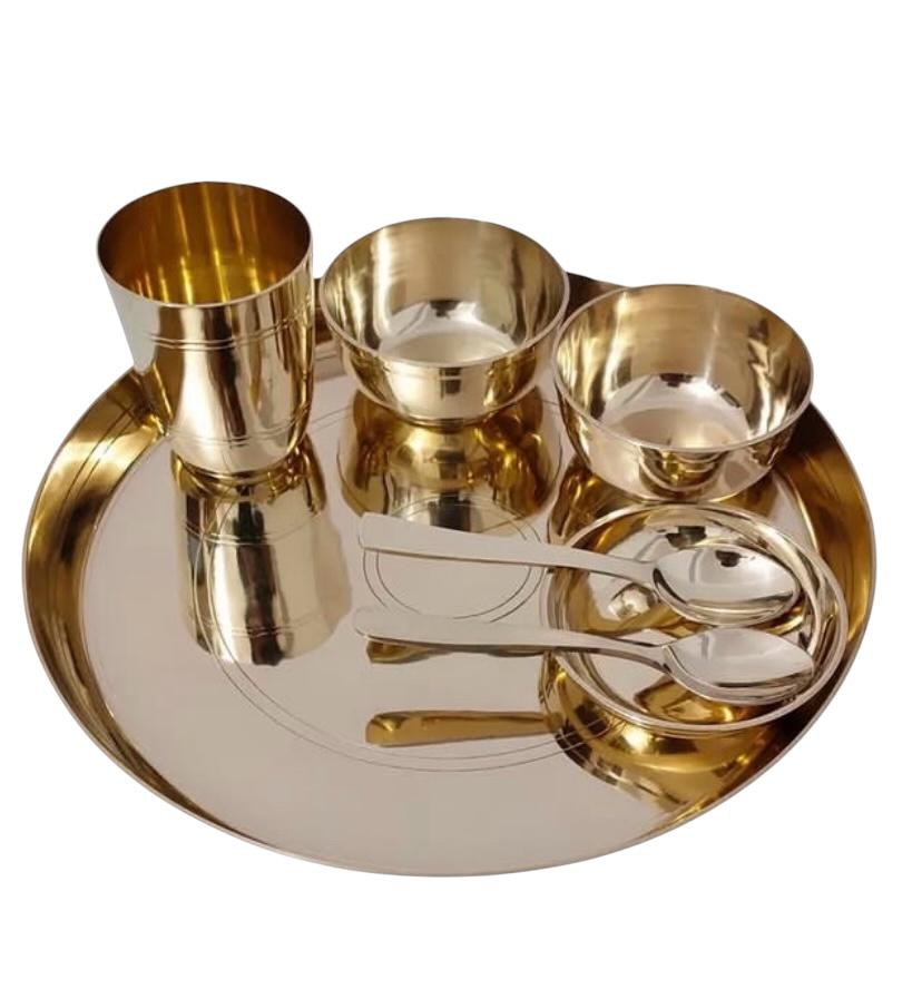 Luxurious KANSYAM-RD MI Popular Bronze Kansa Dinner Thali Set of 7