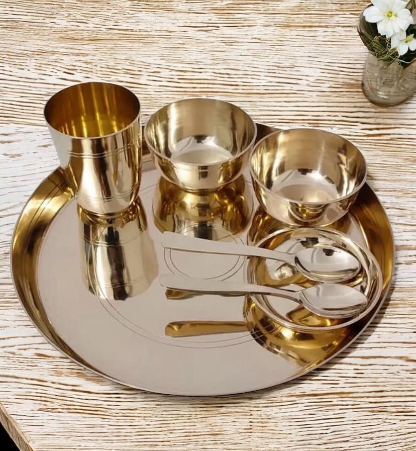 Luxurious KANSYAM-RD MI Popular Bronze Kansa Dinner Thali Set of 7
