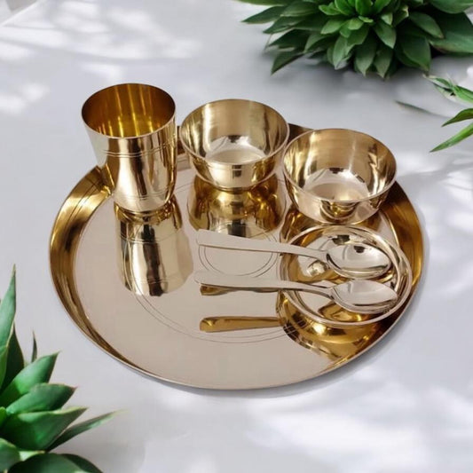 Luxurious KANSYAM-RD MI 100% Pure Bronze Kansa Dinner Thali Set of 7